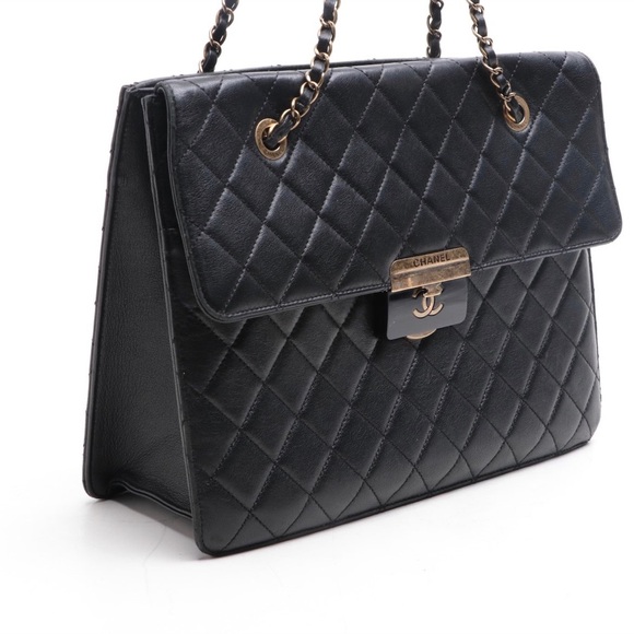 CHANEL Lambskin Quilted Beauty Lock Tote Leather Flap Medium Handbag Purse - Picture 6 of 15